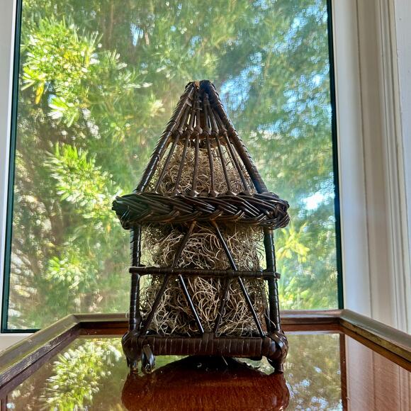Vintage Wicker Birdhouse with Moss Fill – Hinged Opening – 11” Tall - Picture 9 of 15